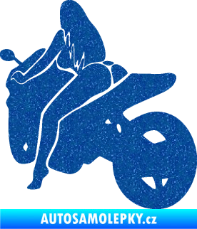 Samolepka Sexy žena na motorce levá Ultra Metalic modrá