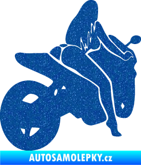 Samolepka Sexy žena na motorce pravá Ultra Metalic modrá