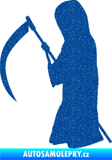 Samolepka Smrtka silueta s kosou levá Ultra Metalic modrá