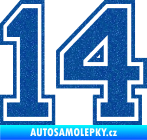 Samolepka Startovní číslo 14 typ 4 Ultra Metalic modrá