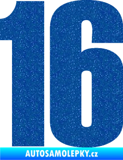 Samolepka Startovní číslo 16 typ 2   Ultra Metalic modrá