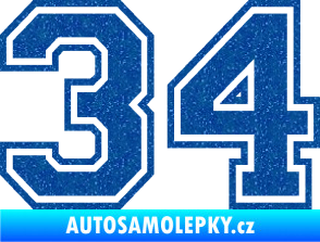 Samolepka Startovní číslo 34 typ 4 Ultra Metalic modrá