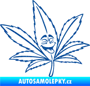 Samolepka Travka 003 pravá lístek marihuany s obličejem Ultra Metalic modrá