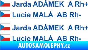 Samolepka Vlajka ČR se jménem a krevní skupinou Ultra Metalic modrá