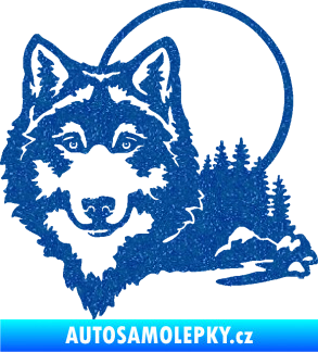 Samolepka Vlk 007 levá s krajinou Ultra Metalic modrá