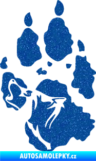 Samolepka Vlk 018 pravá stopa s vlčím obrysem Ultra Metalic modrá