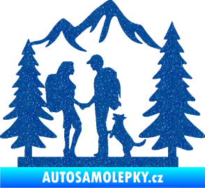 Samolepka Zamilovaná turistika 001 levá výlet s pejskem Ultra Metalic modrá