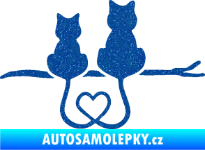 Samolepka Zamilované kočky spojené ocásky pravá Ultra Metalic modrá