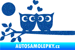 Samolepka Zamilované sovy levá na větvičce Ultra Metalic modrá