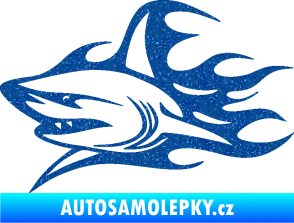 Samolepka Žralok 017 levá s plameny Ultra Metalic modrá