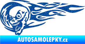 Samolepka Zubatka levá lebka v plamenech Ultra Metalic modrá