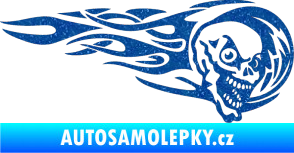 Samolepka Zubatka pravá lebka v plamenech Ultra Metalic modrá