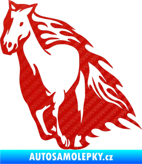 Samolepka Animal flames 006 levá kůň 3D karbon červený