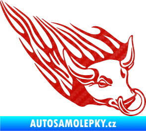 Samolepka Animal flames 010 pravá býk s kruhem 3D karbon červený