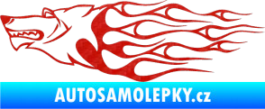 Samolepka Animal flames 017 levá vlk 3D karbon červený