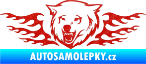 Samolepka Animal flames 034 levá  vlk 3D karbon červený