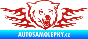 Samolepka Animal flames 034 pravá  vlk 3D karbon červený