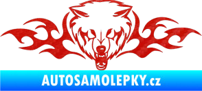 Samolepka Animal flames 038 pravá vlk 3D karbon červený