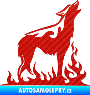 Samolepka Animal flames 066 pravá vyjící vlk 3D karbon červený