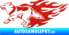 Samolepka Animal flames 090 levá vlk 3D karbon červený