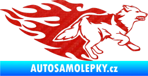 Samolepka Animal flames 090 pravá  vlk 3D karbon červený