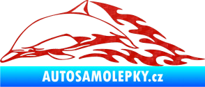Samolepka Animal flames 099 levá delfín 3D karbon červený