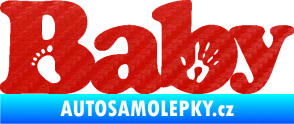 Samolepka Baby nápis otisk ručky a nožky 3D karbon červený