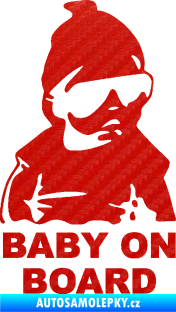 Samolepka Baby on board 002 pravá s textem miminko s brýlemi 3D karbon červený