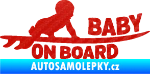Samolepka Baby on board 010 pravá surfing 3D karbon červený