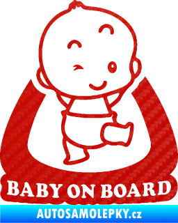 Samolepka Baby on board 011 pravá s nápisem 3D karbon červený
