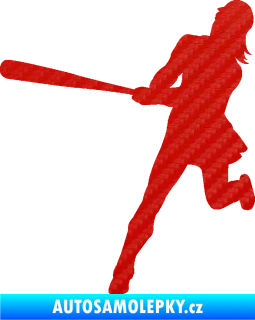 Samolepka Baseball 020 levá hráčka 3D karbon červený