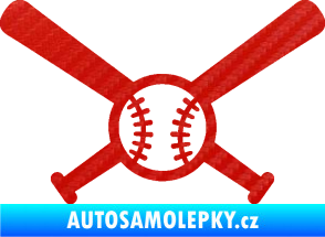 Samolepka Baseball míček a pálky 3D karbon červený