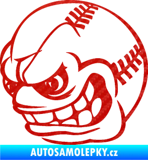 Samolepka Baseballový míček 001 levá s obličejem 3D karbon červený