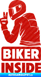 Samolepka Biker inside 003 levá motorkář 3D karbon červený