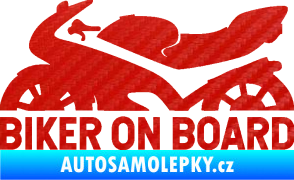 Samolepka Biker on board levá motorka 3D karbon červený
