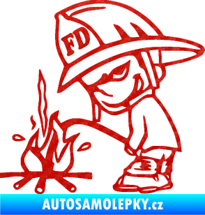 Samolepka Boy čůrá 004 hasič levá 3D karbon červený