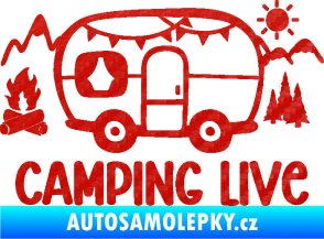 Samolepka Camping live 001 levá cestování v karavanu 3D karbon červený