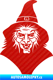 Samolepka Čarodějnice 002 pravá hlava s kloboukem 3D karbon červený