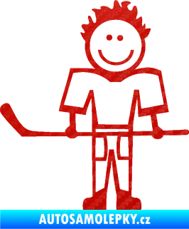 Samolepka Cartoon family kluk 002 levá hokejista 3D karbon červený