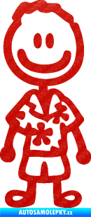 Samolepka Cartoon family kluk Hawaii 3D karbon červený