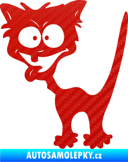 Samolepka Crazy cat levá bláznivá kočka 3D karbon červený