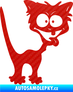 Samolepka Crazy cat pravá bláznivá kočka 3D karbon červený