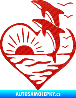 Samolepka Delfíni 002 levá západ slunce 3D karbon červený
