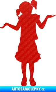 Samolepka Děti silueta 001 levá holčička krčí rameny 3D karbon červený