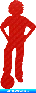 Samolepka Děti silueta 004 levá kluk fotbalista 3D karbon červený