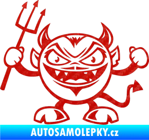 Samolepka Devil levá čertík s vidlemi 3D karbon červený