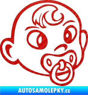Samolepka Dítě v autě 004 pravá miminko s dudlíkem hlavička 3D karbon červený