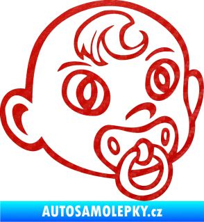 Samolepka Dítě v autě 005 pravá miminko s dudlíkem hlavička 3D karbon červený