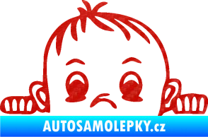 Samolepka Dítě v autě 045 levá chlapeček hlavička 3D karbon červený