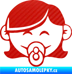 Samolepka Dítě v autě 047 levá holčička s dudlíkem 3D karbon červený